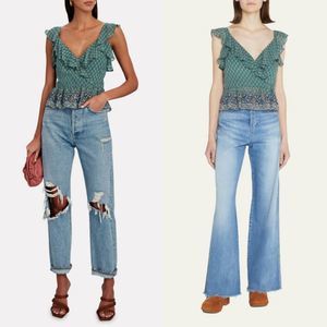 Veronica Beard Randa Paisley Ruffle Trim Peplum Top 2 NWT